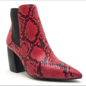 Red *faux* snakeskin booties